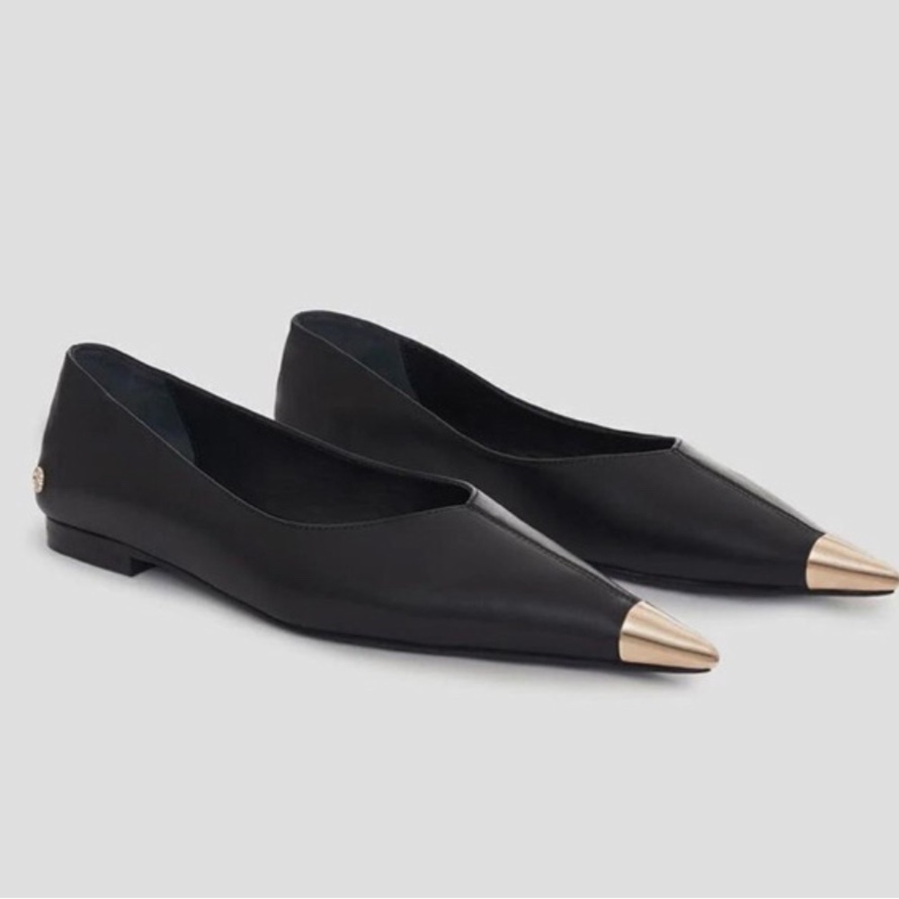 Anine Bing Black Flats with Gold Tips